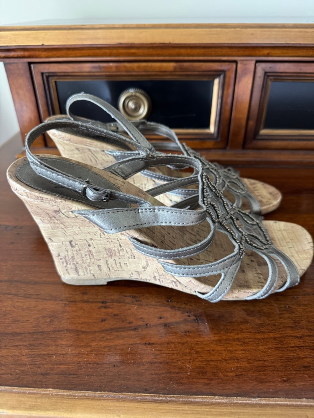 Unlisted by Kenneth Cole Silver Beaded Cutout Wedge Sandals